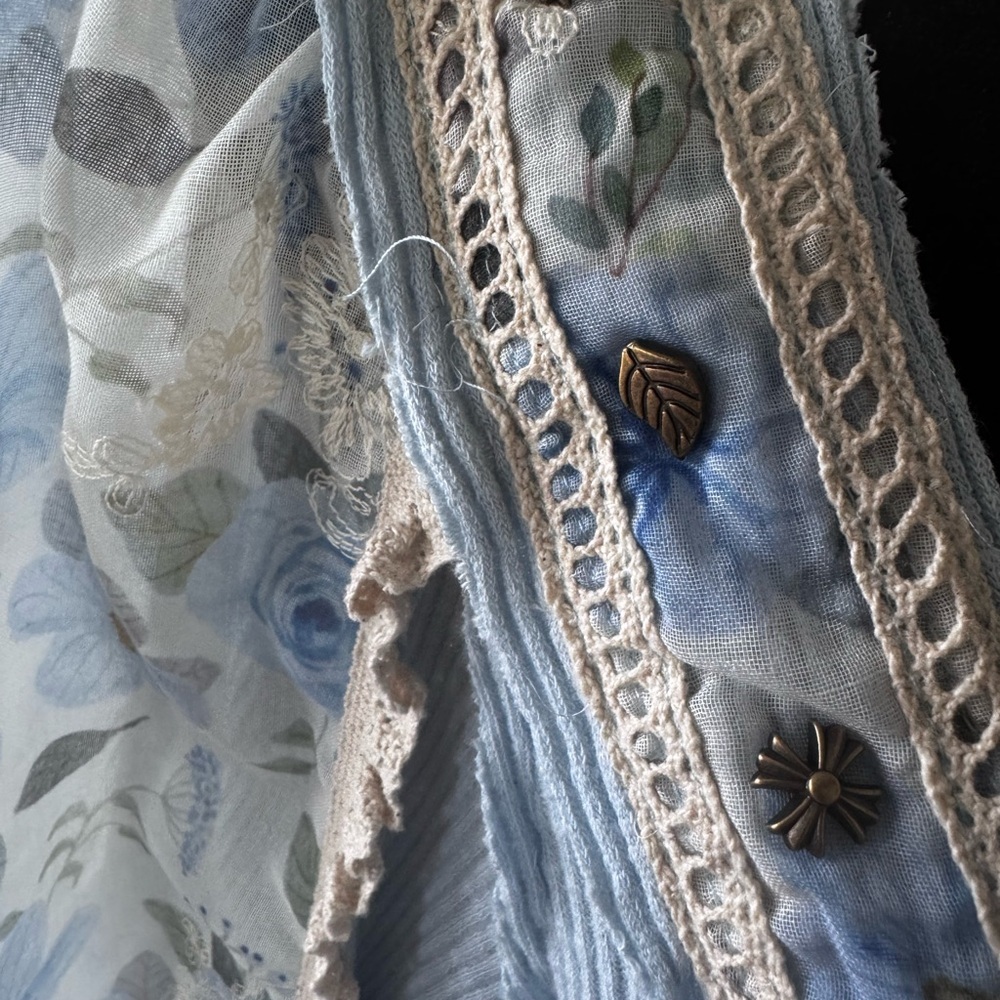 Womens Pol Powder Blue Floral Blouse L - Picture 12 of 16